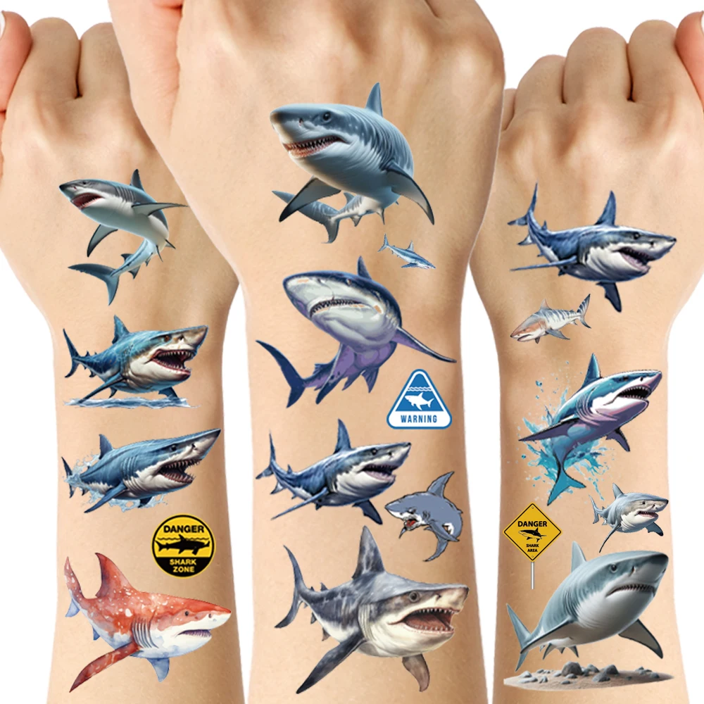 Shark Temporary Tattoos Sticker Sea Animal Fish Under The Sea Ocean Birthday Party Decorations Decor Favors Supplies Gift