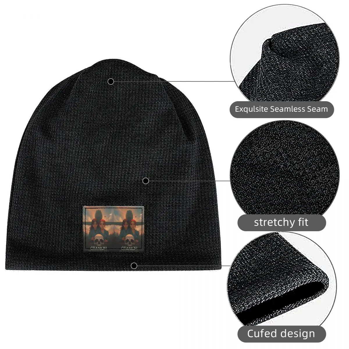 Cranium Freenbecky Poster Waffle Knit Fleece Lined Beanie with PU Leather Patch Unisex Warm Winter Soft Cap