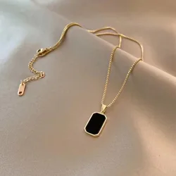 New Trendy Simple Geometric double-sided letter square Women's necklace Charm Black natural gemstone Pendant Party Jewelry Gift