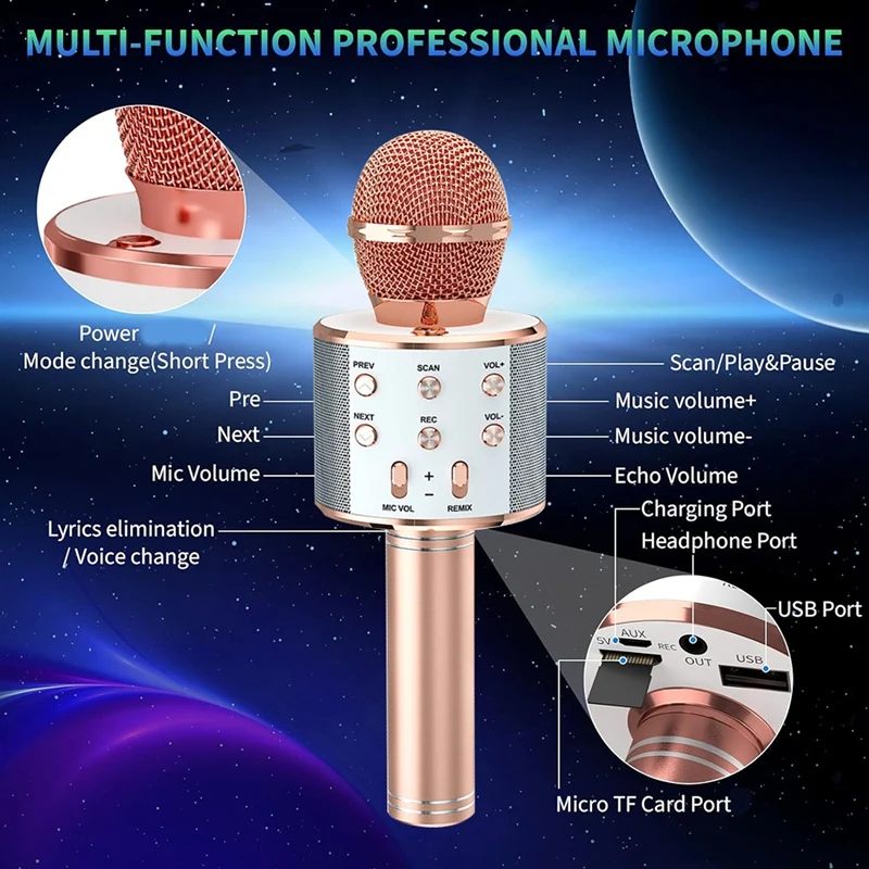 Microphone, Bluetooth Microphone For Singing, Wireless Microphones Toys For Girls Boys Adults, Girl Birthday Gift Durable