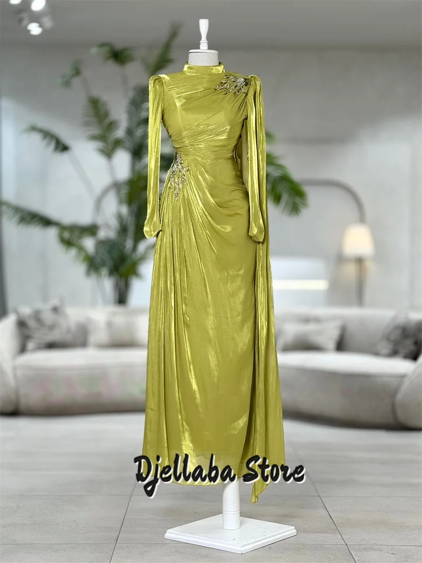 ألف خط لامعة الأخضر الطية كريستال طويل المرأة حفلة موسيقية فساتين رسمية للنساء فستان سهرة فساتين س الرقبة طويلة مخصصة
