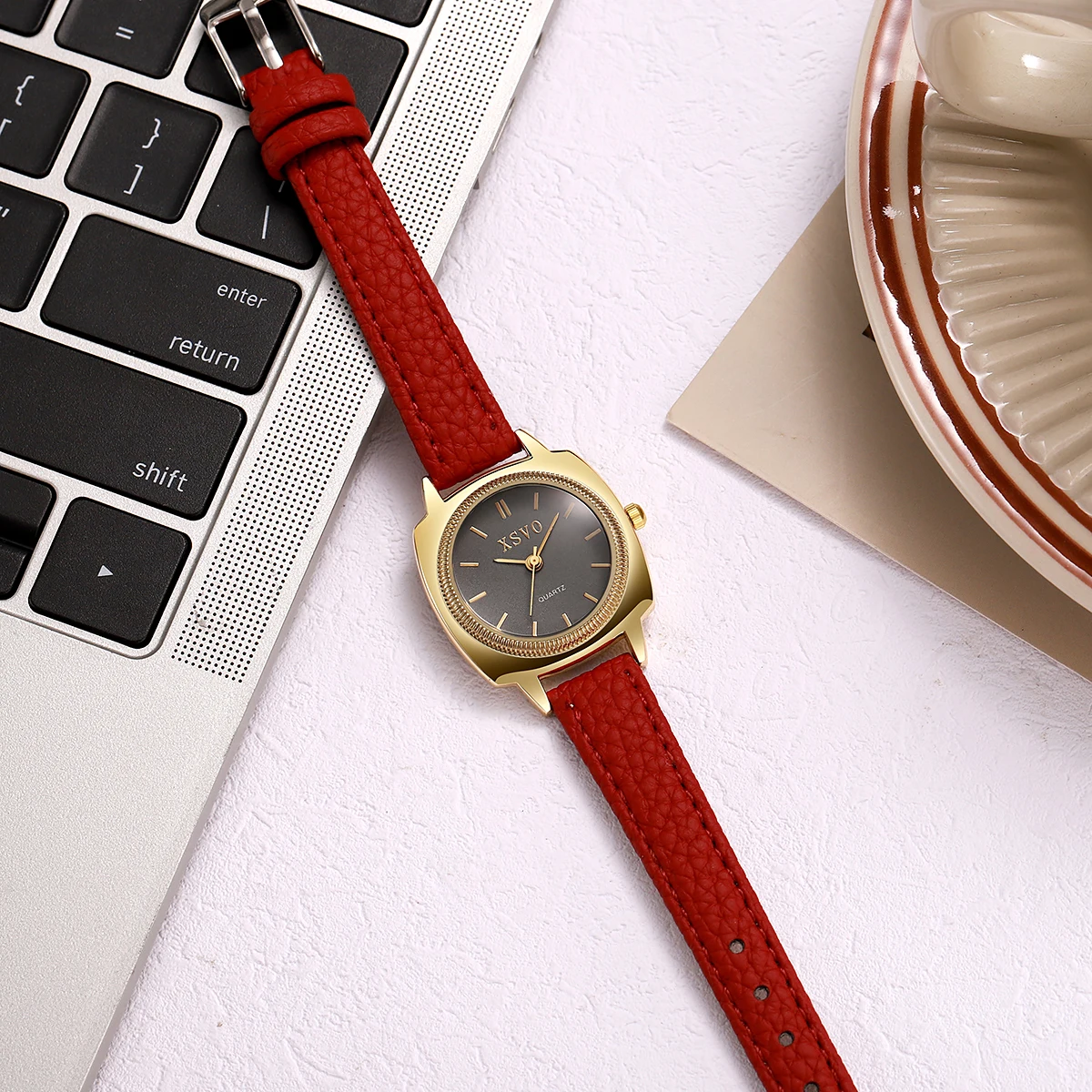 ساعة كوارتز عصرية وأنيقة فاخرة بمينا دائري وحزام جلدي للنساء، مناسبة للارتداء اليومي، هدية عيد الميلاد #4