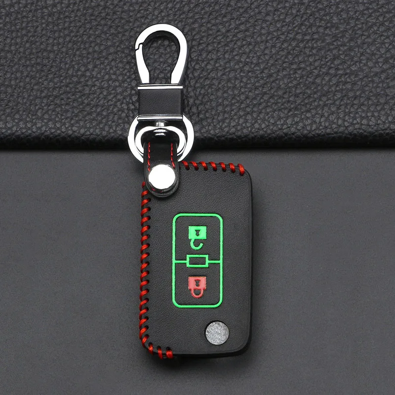 

Luminous Leather Key Holder Cover Case Keychain Skin for Mitsubishi Pajero IV Lancer Outlander 2 Button Car Key Case Shell Bag