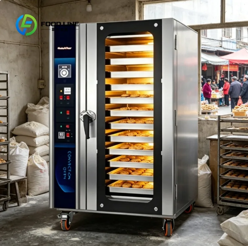 

Industrial Convection Bakery Oven with Rolling Rack Trolley, Large Capacity for Bread Pastry Pizza Baking with Control Panel