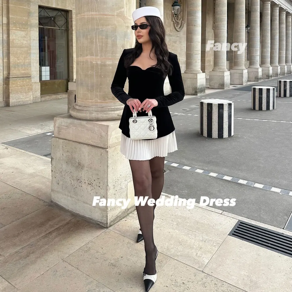 ファンシーセクシーなベルベットミニイブニングドレス A ライン長袖ウエディングドレスバックジップ特別な日のドレスカスタマイズ
