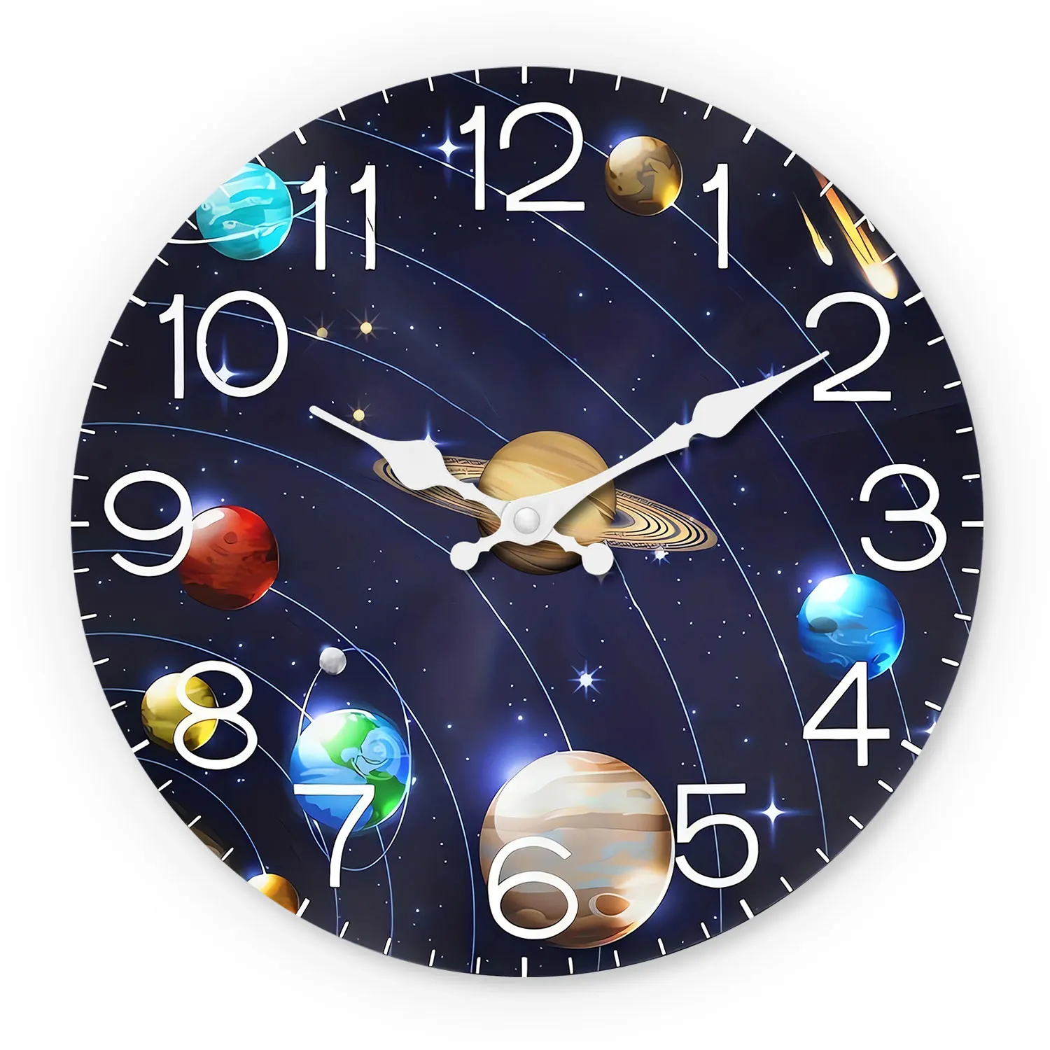 Reloj de pared de madera con diseño de planeta del universo, relojes de pared silenciosos de 10-14 pulgadas, funciona con pilas AA, adecuado para sala de estar, dormitorio, oficina, día de San Valentín, carnaval, festival de Ramadán, (sin pilas)