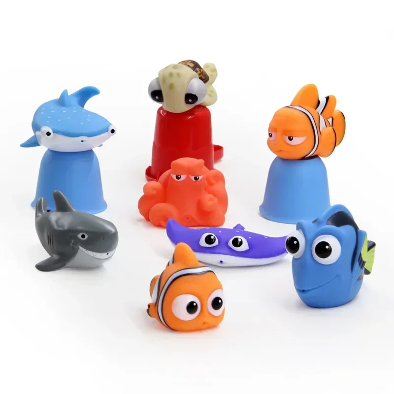 Clownfish-Pez tiburón diablo pez Nemo Dory flotador rociador de agua exprimir animales marinos para bebés y niños, juguetes lindos de baño para bebés