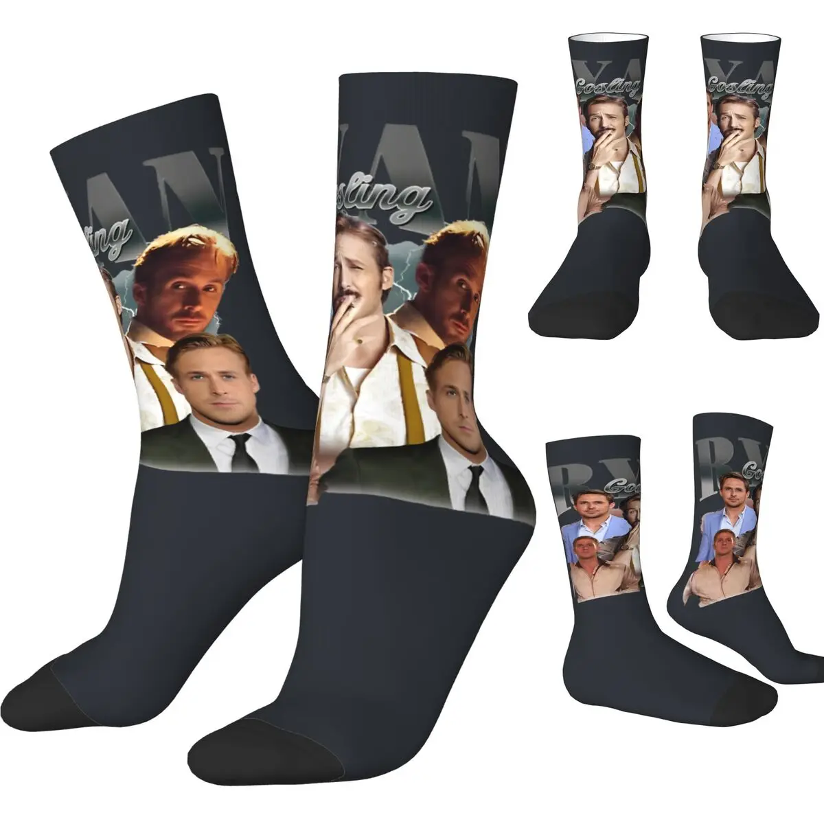 Ryan Gosling Socks Literally Me Gothic Stockings Men Quality Cycling Socks Winter Design Non Slip Socks