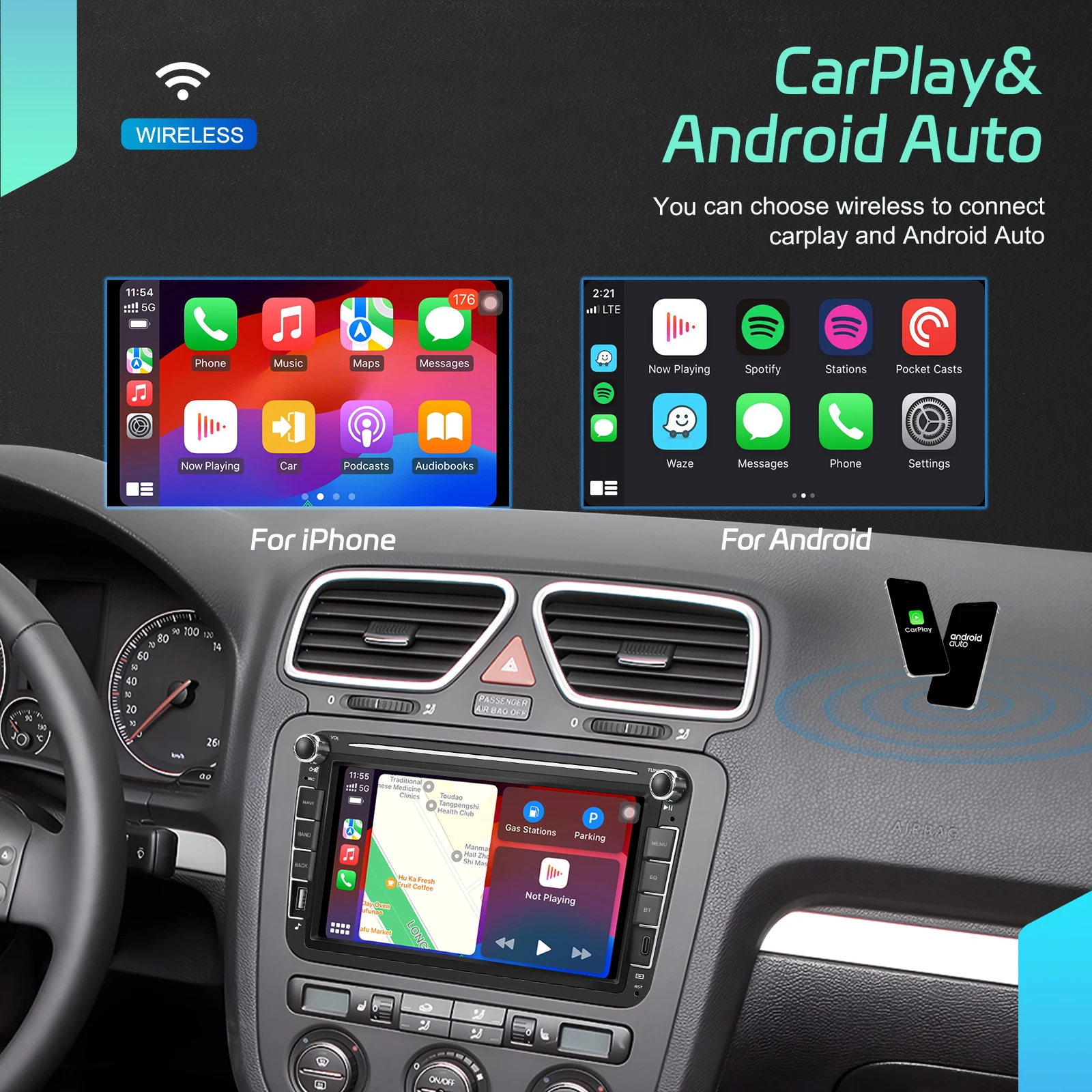Podofo 6 + 128G 8 ''راديو السيارة لشركة فولكس فاجن/باسات/جولف/بيتل مشغل وسائط متعددة Carplay أندرويد السيارات BT نظام تحديد المواقع واي فاي RDS ستيريو السيارة
