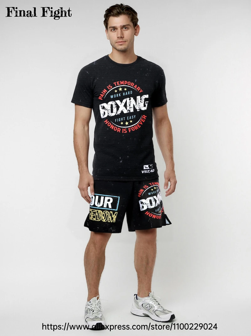 

MMA Shorts Vszap Quick-Dry Men's Fight Shorts BJJ MMA Pants Mixed Martial Arts Muay Thai Boxing Training Grappling Shorts Black