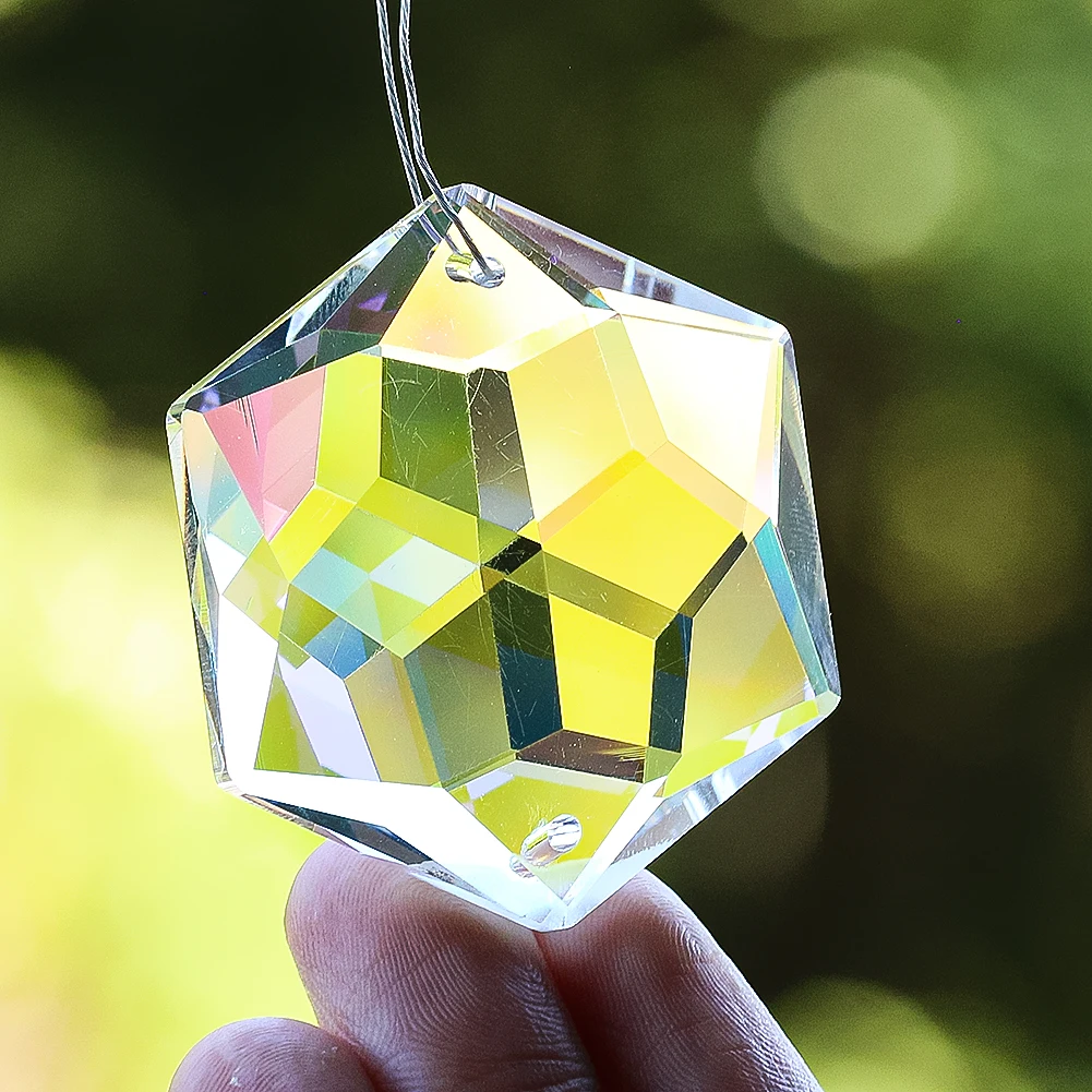 48mm Hexagram Star of David Crystal Suncatcher Hanging Glass Faceted Prism Lightcatcher Rainbow Maker Lucky Amulet Pendant Decor