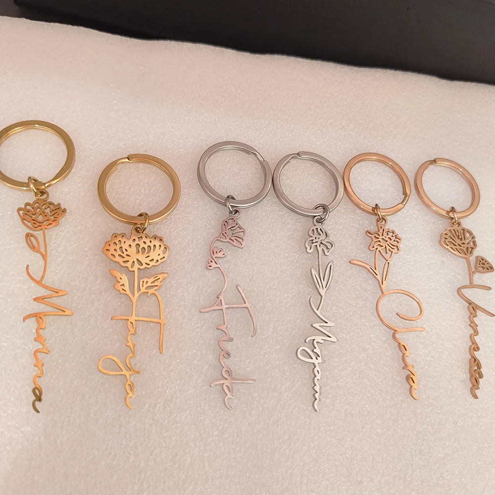 

Custom Twelve Birthday Flowers Personalized Gift Photo Tag Pendant Keychain Stainless Steel Wedding Gifts For Guests Jewelry