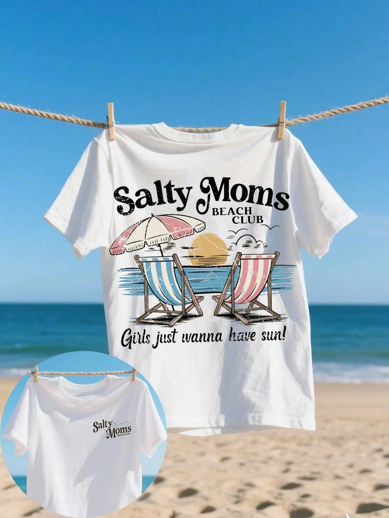 

INAWLY Salt Mom Beach Club Comfortable Colorful T-Shirt Beach Club T-Shirt Fashion Beach T-Shirt Summer Atmosphere T-Shirt