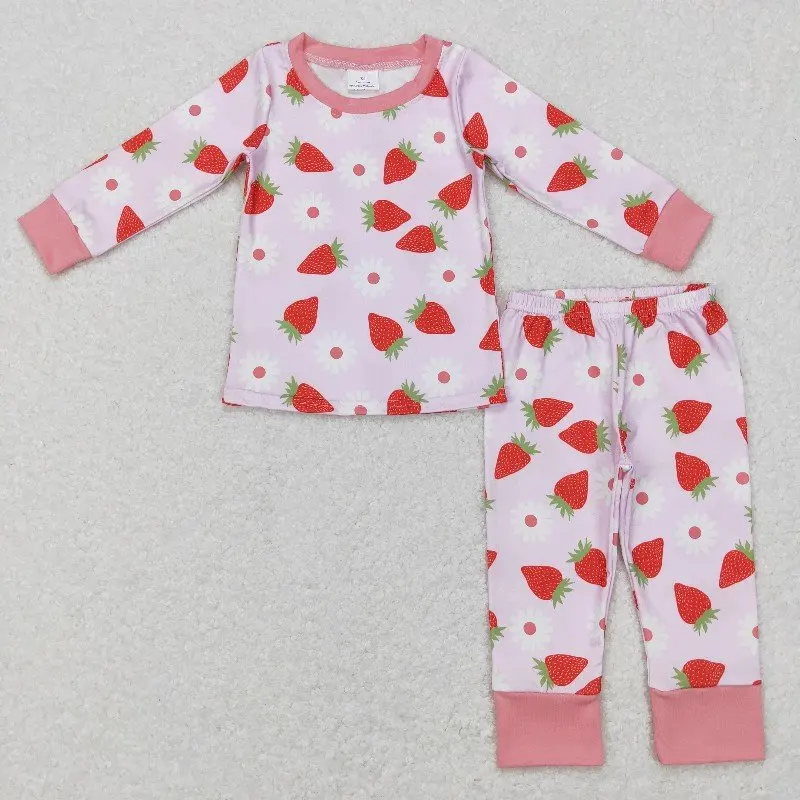 New rts Baby Toddler Girls Pink Valentine Set Wholesale Boutique Strawberry Pattern Spring Girls Set