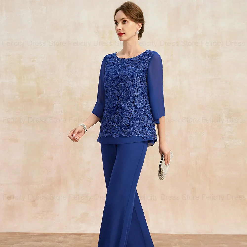 Felicity-Combinaison élégante pour mère de la mariée, robes de soirée de mariage Scoop, tailleur-pantalon séparé, robe de soirée en mousseline de soie et dentelle, 2024