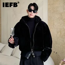 IEFB Thickened Men's Faux Fur Jacket Fleece Hooded Zipper Reversible Fake Marten Hair Solid Color Casual Male Coats New 9C8449