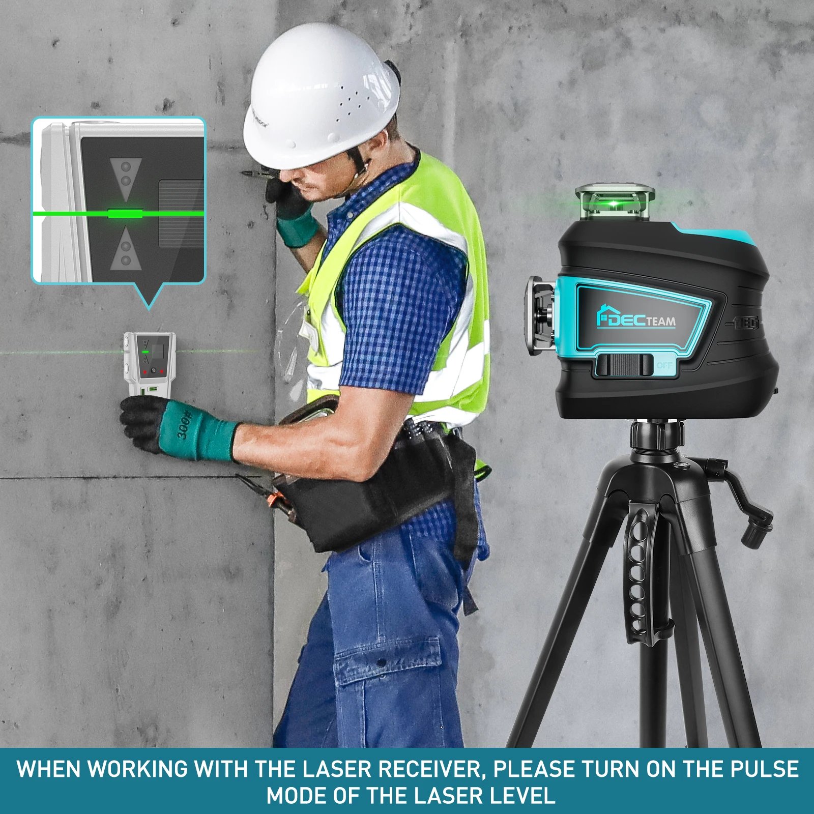 Decteam Laser Receiver Leveling Detector With Pulsing Line For Laser Level, Two-Sided LCD Displays With Magnet Clamp