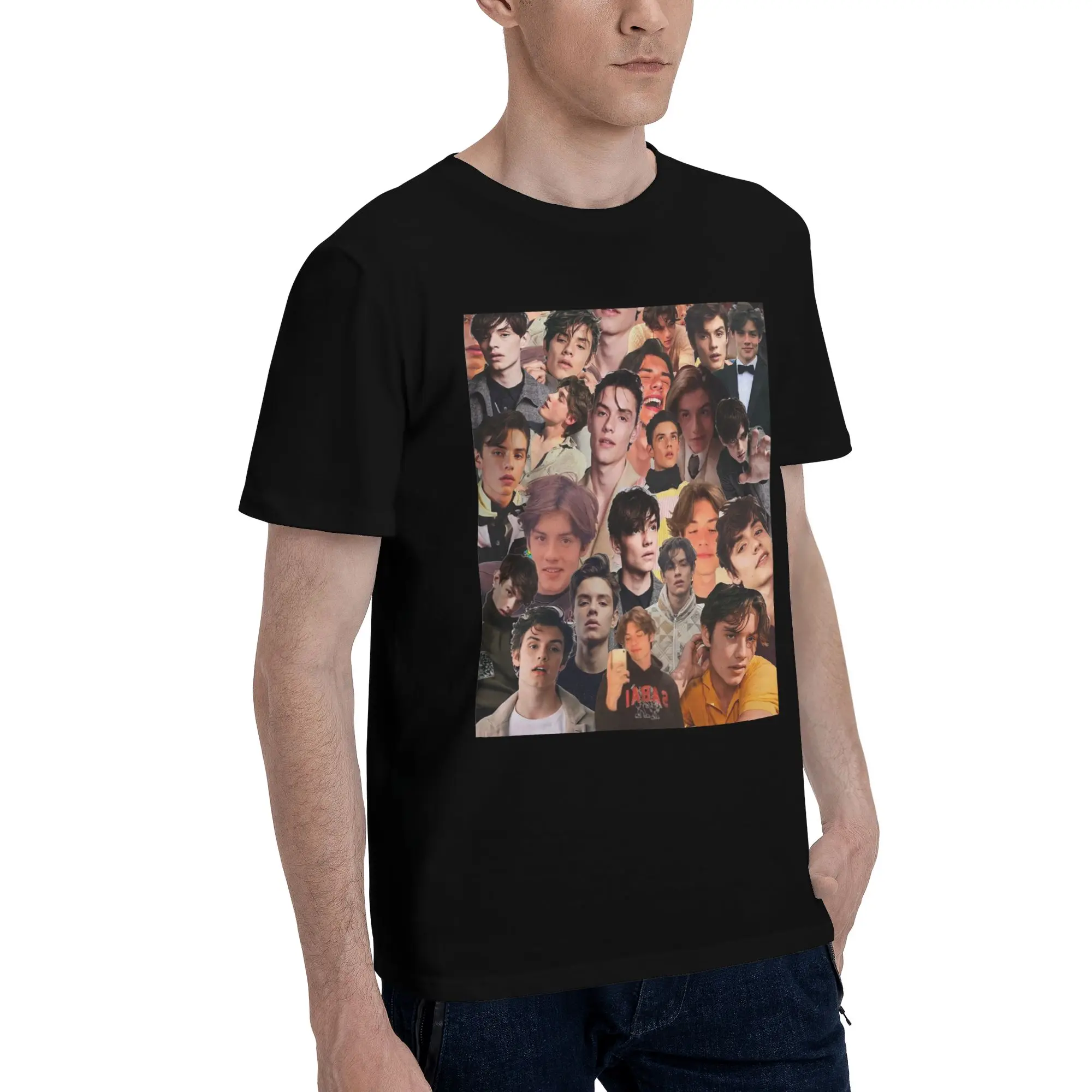 

Louis Partridge Photo Collage Men T-Shirt Oversized T Shirts Men's Crew Neck Cotton Tees Short Summer Male