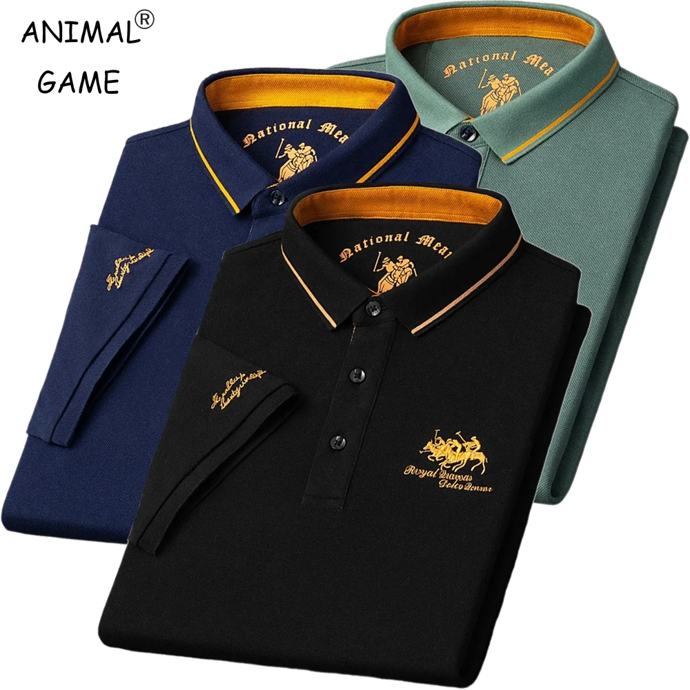 Letnie męskie haftowane koszulki polo koszula z krótkim rękawem luksusowy top na co dzień z klapami T-shirt męski oddychający lekki T Shirt Homme