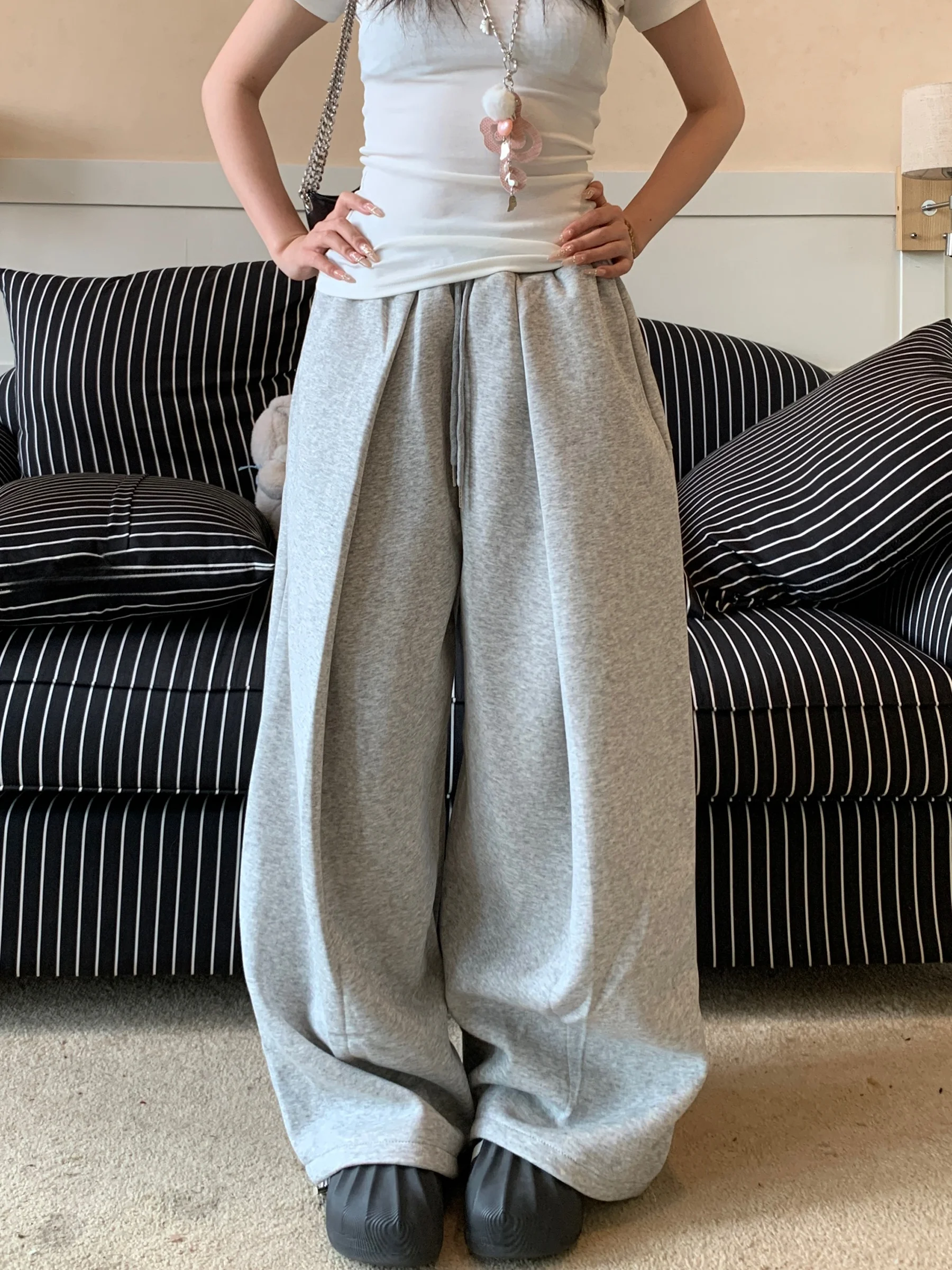 

Спортивные брюки Muziyang в американском ретро-стиле, плотные, с плиссировкой и шнурком, свободные, универсальные, широкие, в пол