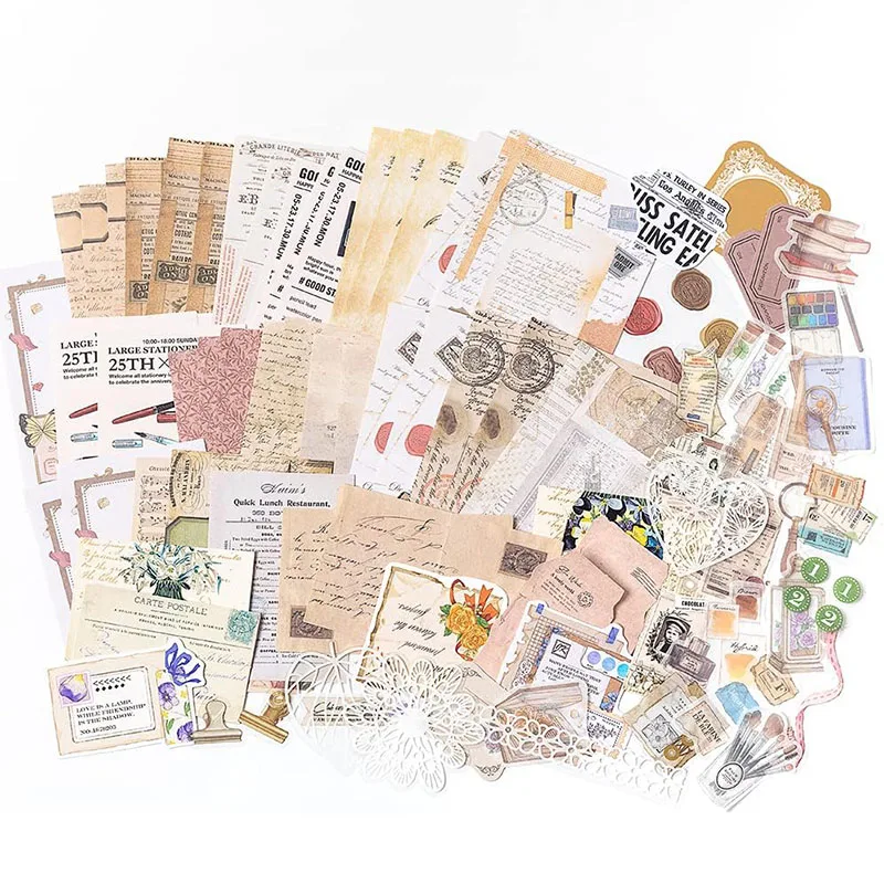 260pcs Vintage Scrapbook Supplies Pack for Art Journaling Bullet Junk Journal Planners DIY Paper Stickers Craft Kits