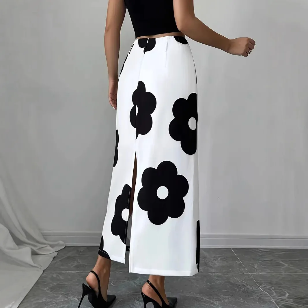 2025 New Women's Temperament Floral Print Skirt Fashionable and Versatile Without Belt Included