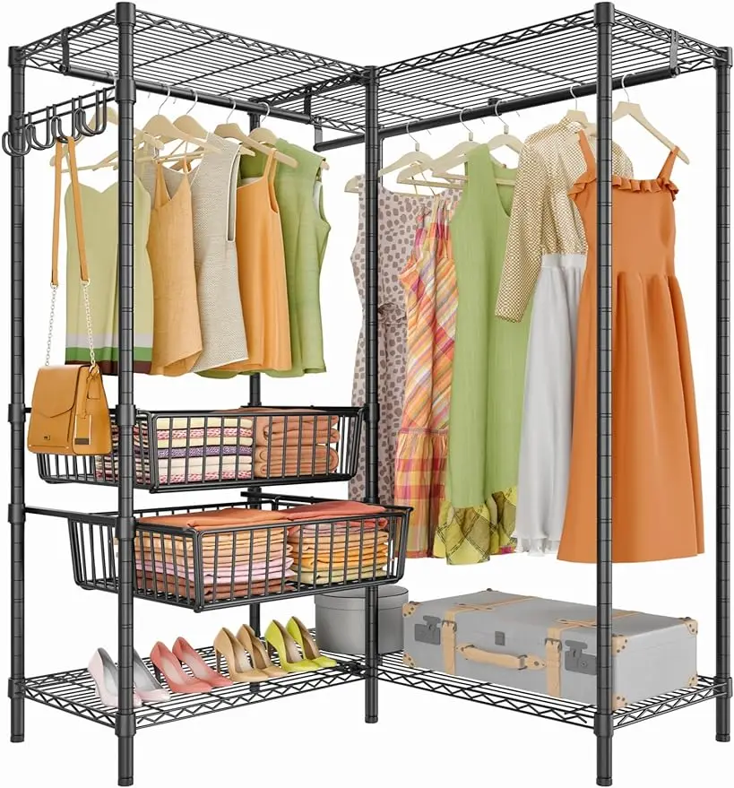 

L9 Heavy Duty Clothing Rack L Shape Garment Rack Standing Closet Rack for Hanging Clothes Corner Clothes