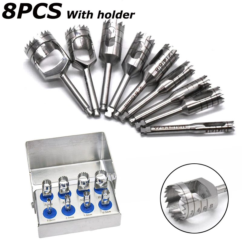 8Pcs Dental Implant Bone Trephine With Bur Disinfection Holder For Handpiece Surgical Instrument Implant Drill