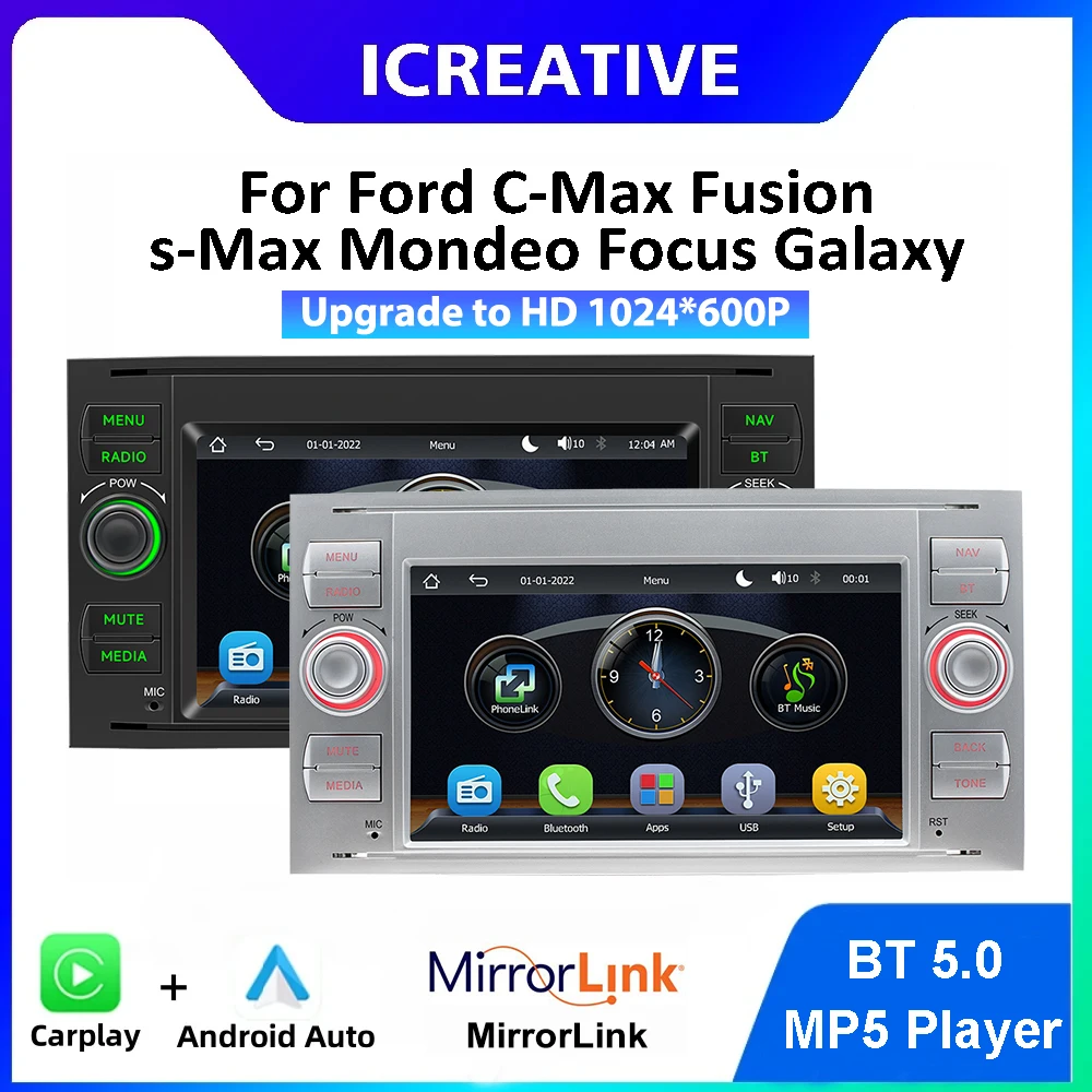 Car MP5 Player Android Auto Carplay For Ford C‑Max Fusion Mondeo Focus Connect Galaxy S‑Max Fiest Multimedia 2din Stereo BT FM