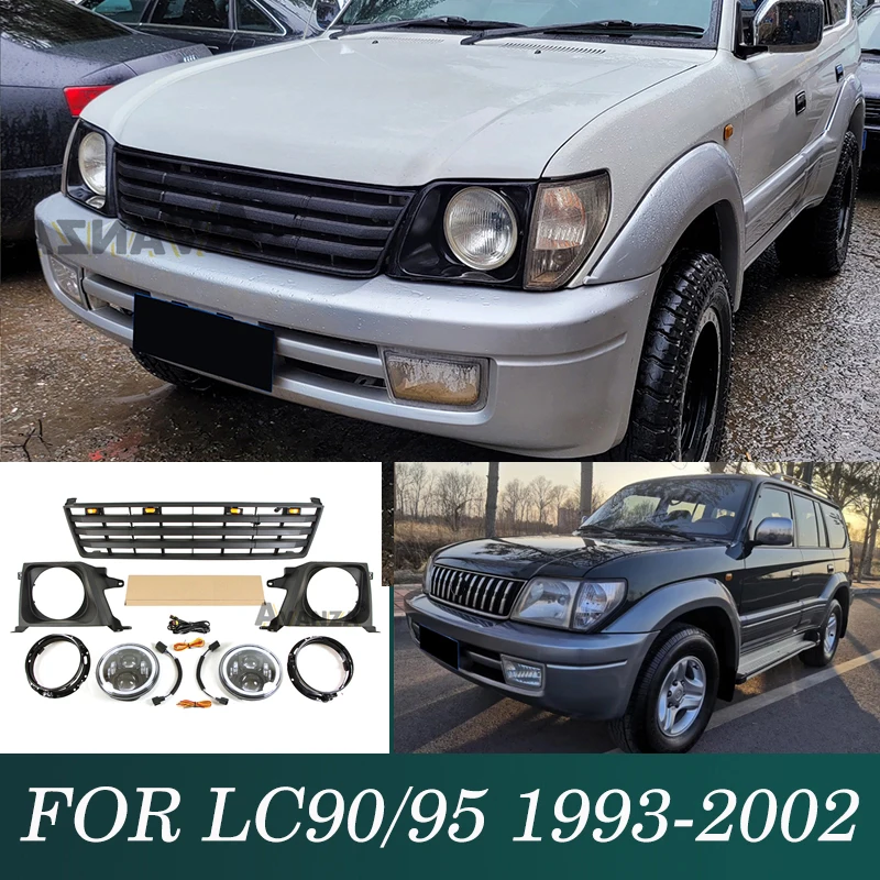 Auto Parts Front Grille W/Lights Headlight&Light Frame Fits For Toyota Land Cruzier Prado LC95/LC90 1993-2002