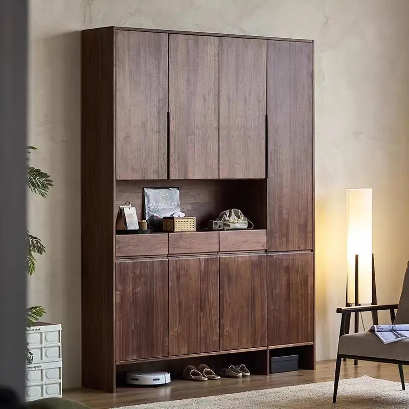 Japanese-style black walnut entrance foyer, entrance cabinet, shoe cabinet integrated