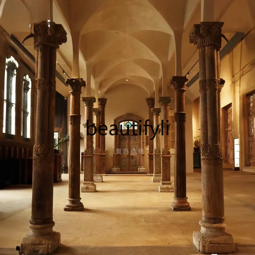 

Custom Vintage Roman Pillars Hotel Lobby Decoration Pillars Wabi Wind South East Asia Medieval Homestay Carving Pillars