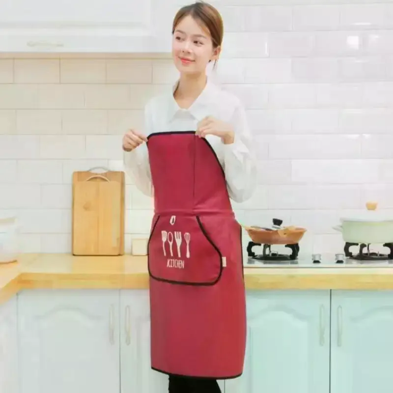 Automatic No-Tie Waterproof Oil-Resistant Fashion Home Use Apron Tech Fabric Hand Print Logo Korean Style Household Goods