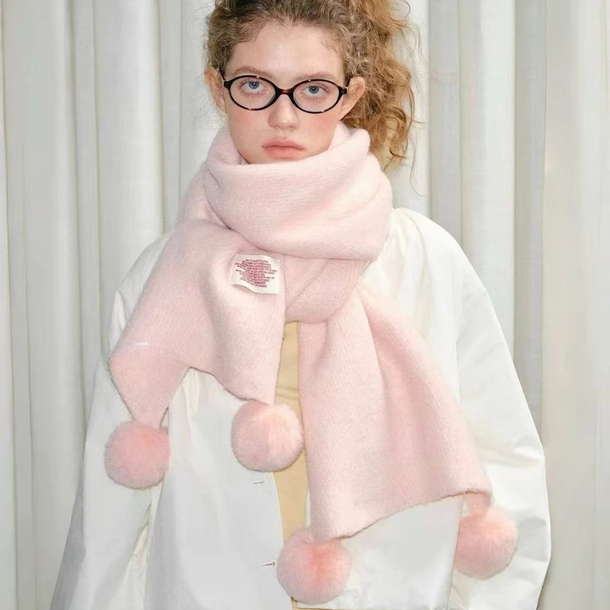 

Imitation cashmere wool ball scarf for women in winter warm and versatile wool scarf atmosphere thickened Christmas scarf