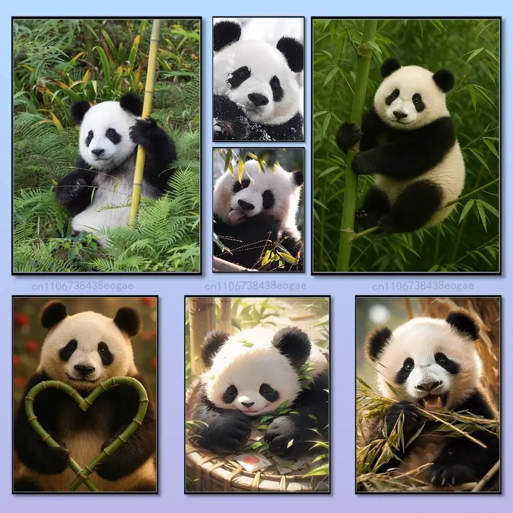 

Cute Black And White Panda Poster HD Art Sticky Wall Cafe Bar Room Modern Home Living Room Bedroom Wall Decoration