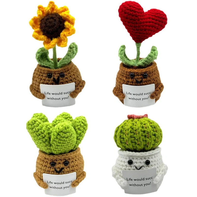 4PCS Crochet Emotional Support Cucumber Handmade Emotional Support Positive Potatoes Knitted Hug Doll Decoration