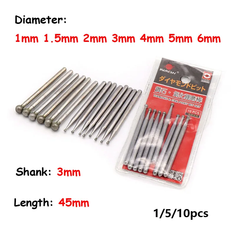 1-10 قطعة 3 مللي متر عرقوب 1 مللي متر-6 مللي متر الكرة الماس و CBN رأس مطحنة لدغ نقطة نحت لقم نحت ل اليشم الزجاج دريمل أدوات دوارة
