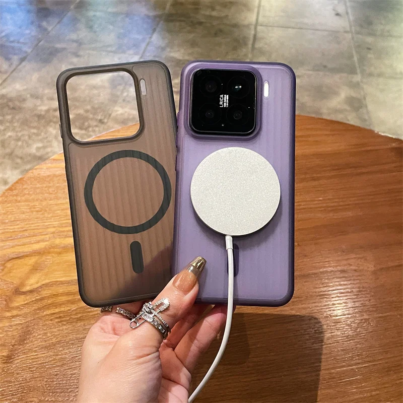 เคสหลังแม่เหล็กลูกฟูกแบบนุ่มสำหรับเสี่ยวมี่ Mi 13 14 15 Pro กันกระแทกเคลือบเคลือบใส