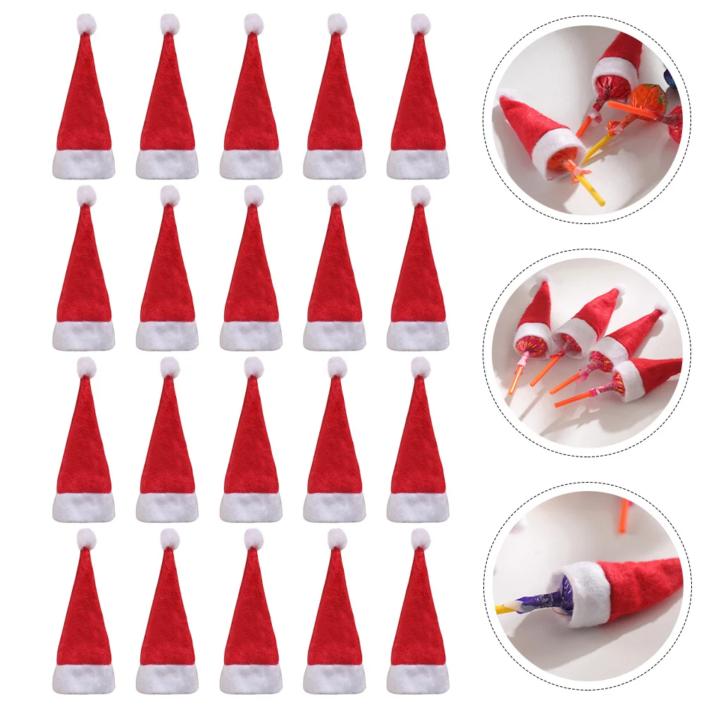 

20 Pcs Christmas Candy Hat Lollipop Hats Xmas Cap Decorative Supply Santa Party Decoration Mini Supplies Fabric Cover Claus