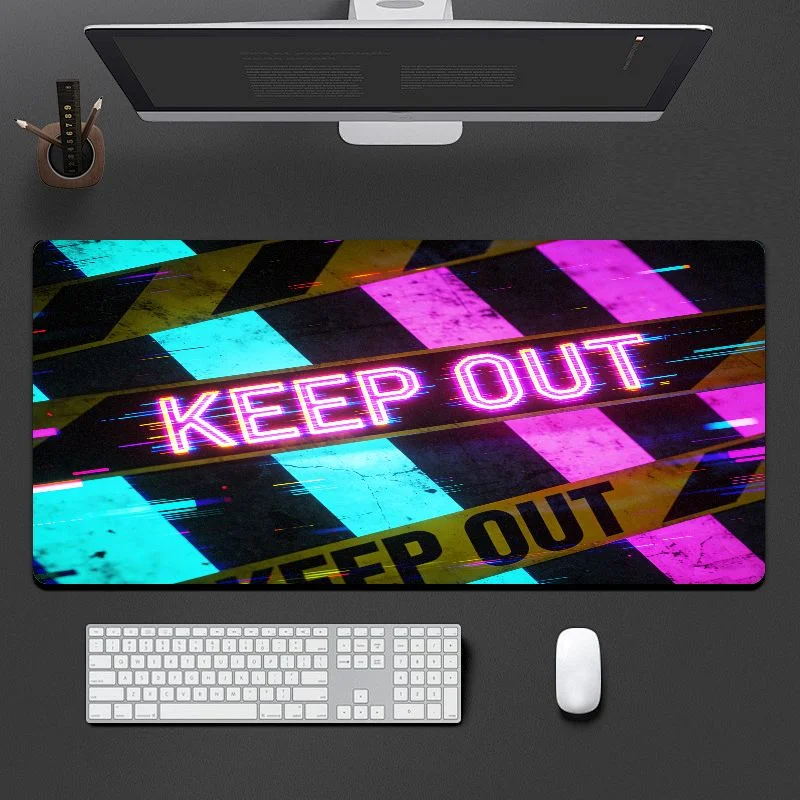 VIKAMA Street Punk Neon Fault KEEP OUT Desk Mat, Anti-Slip Rubber Gaming Mouse Pad Keyboard Accessories, Desktop Decor