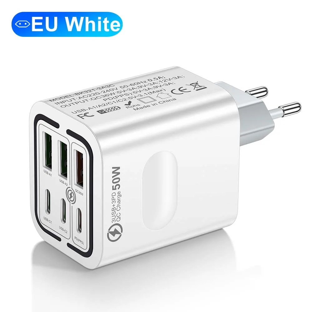 Insgesamt 100 W 6 Ports Schnellladung EU/US/UK Stecker Wandladegerät für iPhone Samsung Xiaomi Huawei USB Handy Ladegerät Adapter – Detail 10