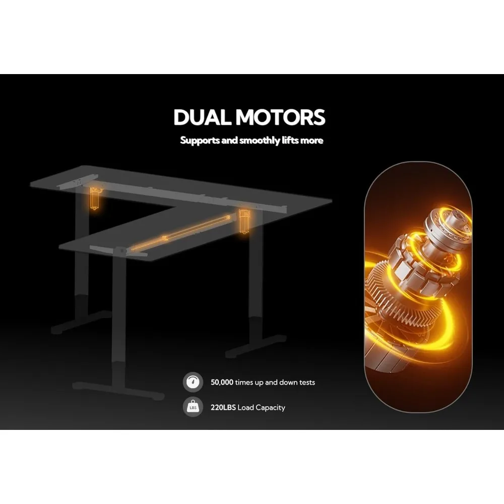 جديد - مكتب قائم على شكل حرف L بارتفاع قابل للتعديل، مكتب قائم بزاوية كهربائية بمحرك مزدوج، مكتب ستاند مقاس 63 × 55 بوصة - شائع #3
