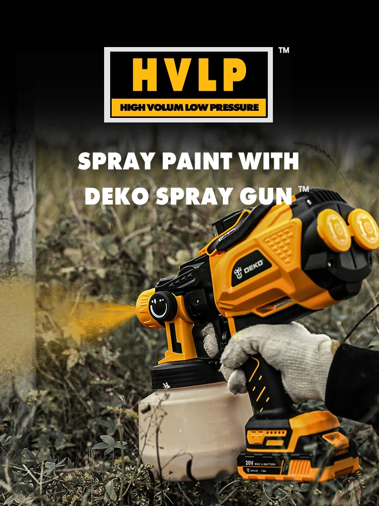 DEKO HVLP Spray Gun with LED Light & 3 Nozzle 1200ml Large Capacity High Power Electric Paint Sprayer for Home DIY
