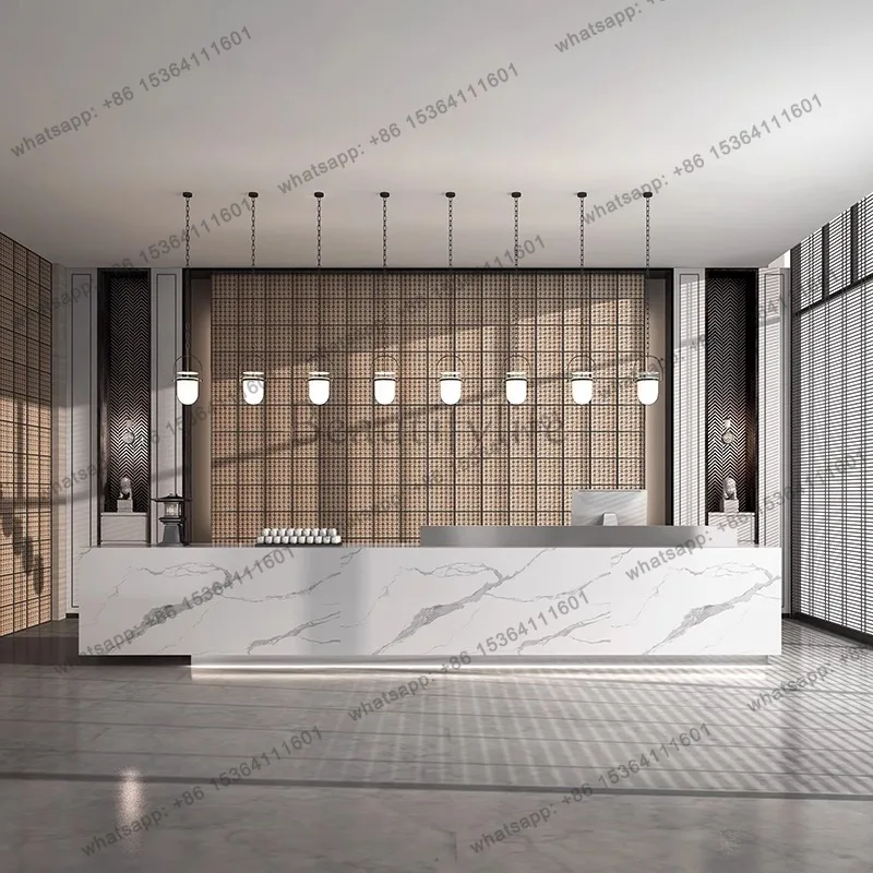Factory Direct Sales Nordic High-end Sintered Stone Reception Desk Modern Designer Marble Enterprise Reception Desk Hotel Commer