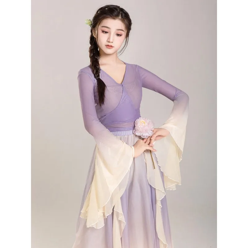 Classical Dance Costume Long Dress Adient Ethereal Tulle Skirt Pants Stage Performance Outfits Fairy Form Practice for Women