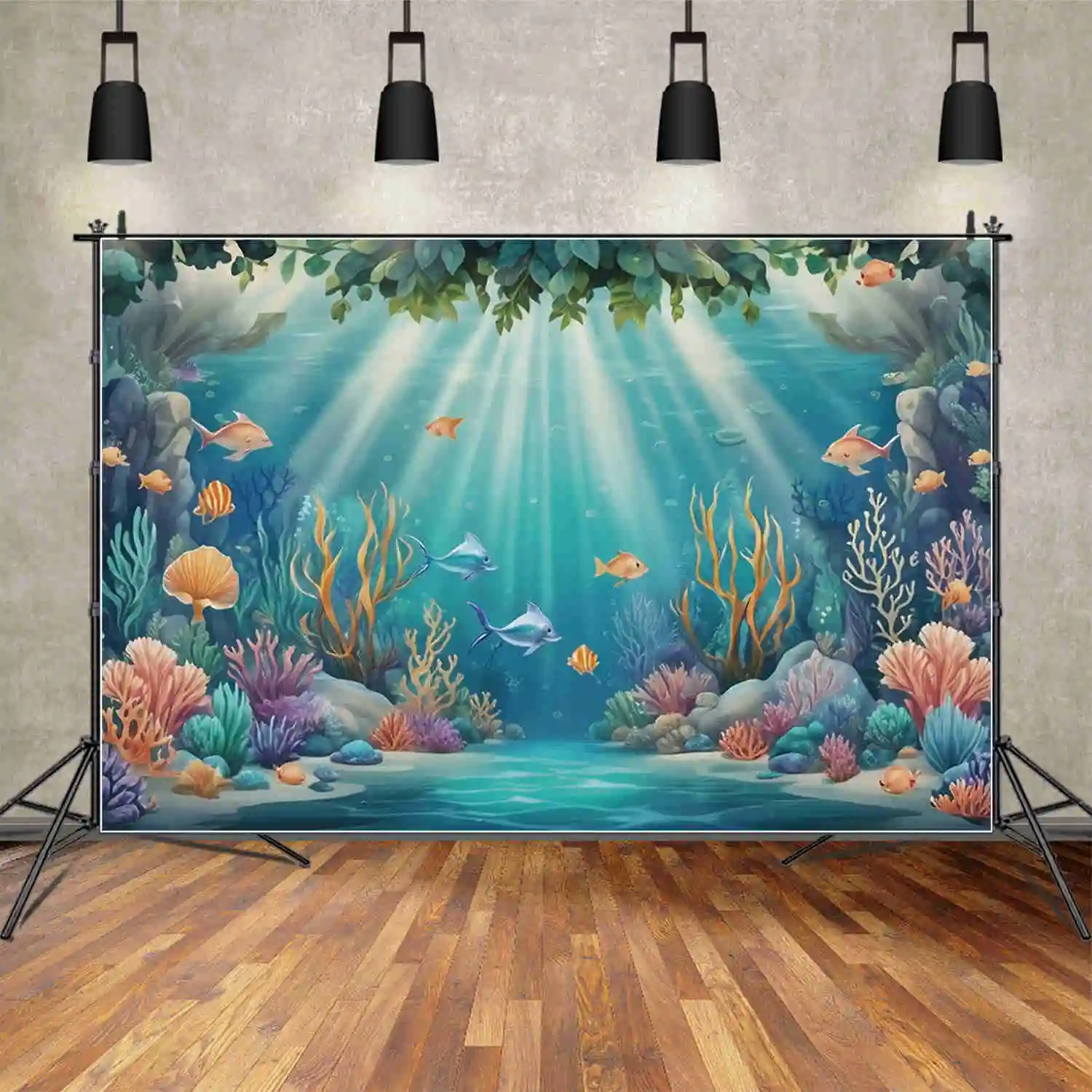MOON.QG Custom Children Birthday Party Background Photography Mermaid Theme Summer Seabed Backdrop Underwater Studio Accessories