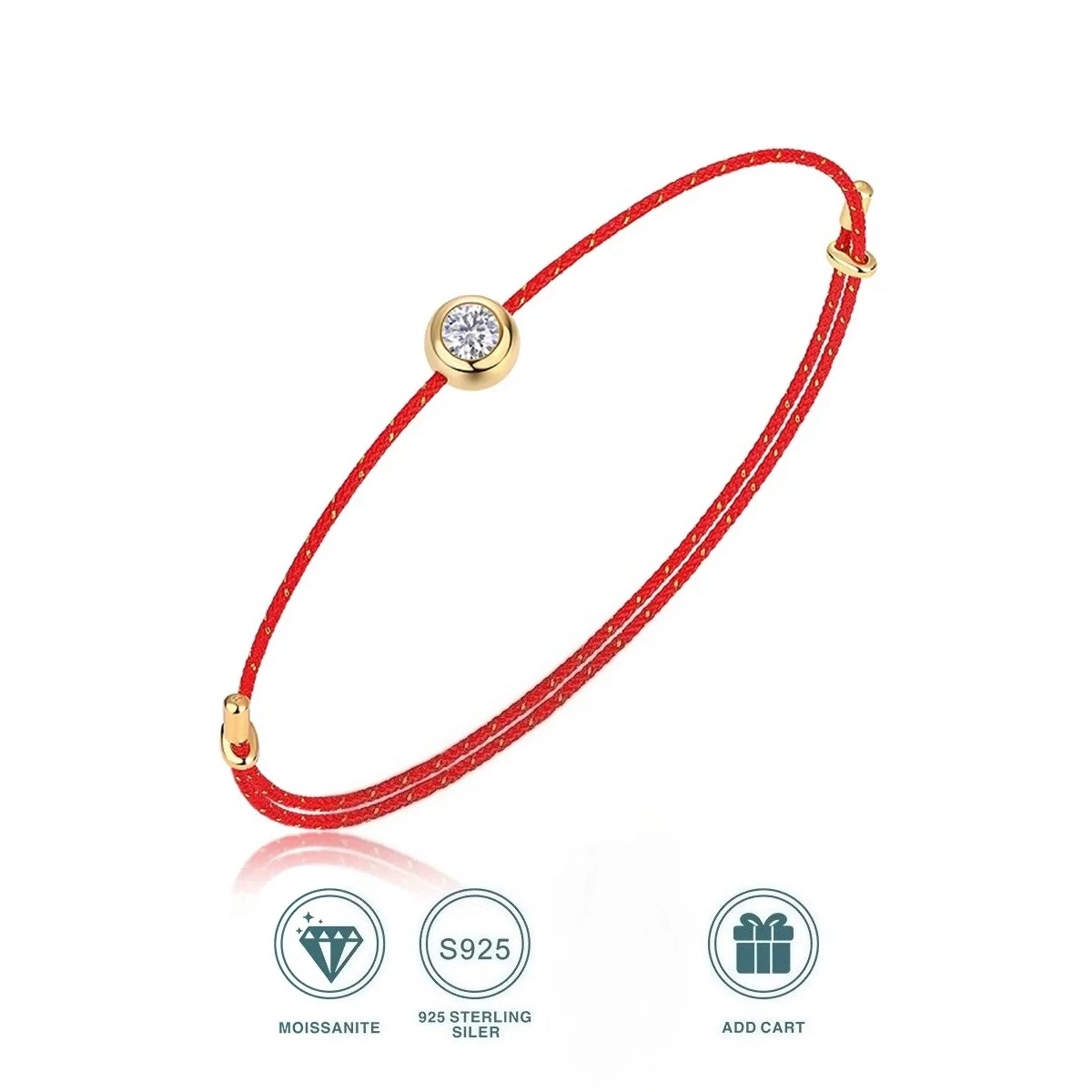 

925 Silver D VVS1 Moissanite Bracelet, GRA Certified, 0.3 Carat Lab Diamond, 6 Colors Adjustable Cord, Eleg