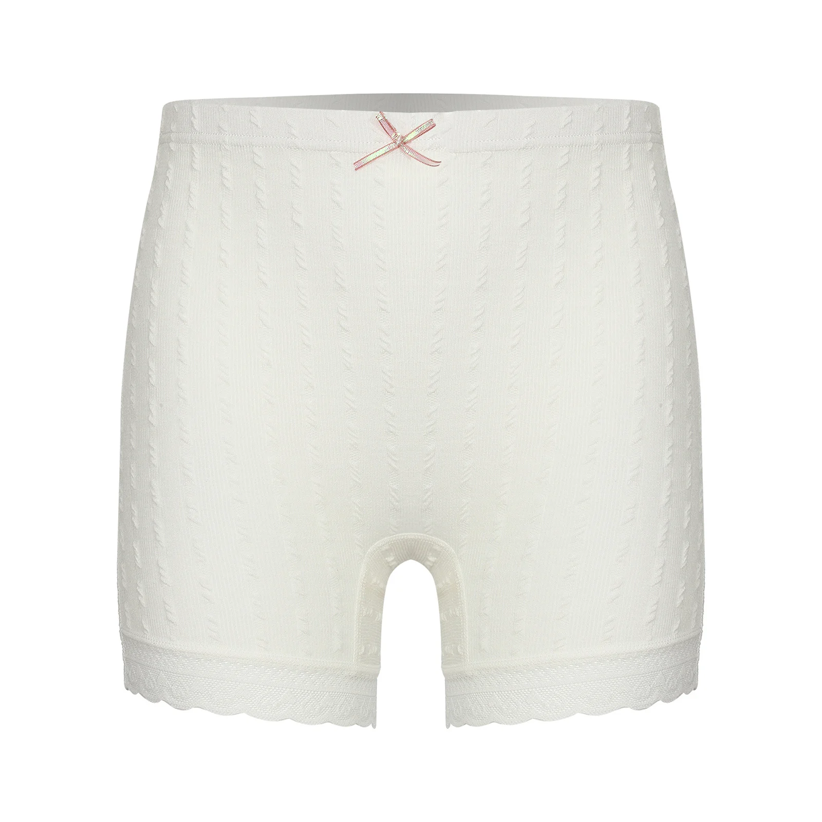 

Kids Girls Bowknot Lace Trim Ribbed Shorts Elastic Waistband Solid Color Panties Underwear Children's Safety Shorts for Dress
