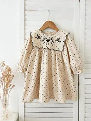 2025 Spring New Retro Girls Clothes Fashion Dress Girl's Cute Long-sleeved Princess Dress Girly Embroidered Sweet Casual Dresses