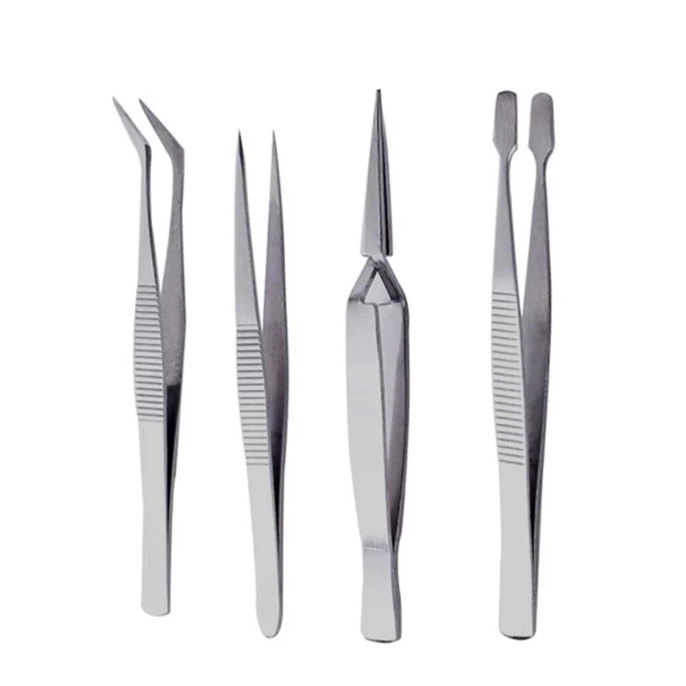 4 stücke Edelstahl Pinzette Verdickt Präzision Industrielle Pinzette Dressing Gerade Gebogen Clip Reparatur Hand Werkzeug